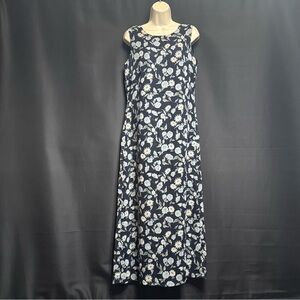 Vintage Old Navy Floral Maxi Dress | 90s Navy Blue Roses & Daisies | 10